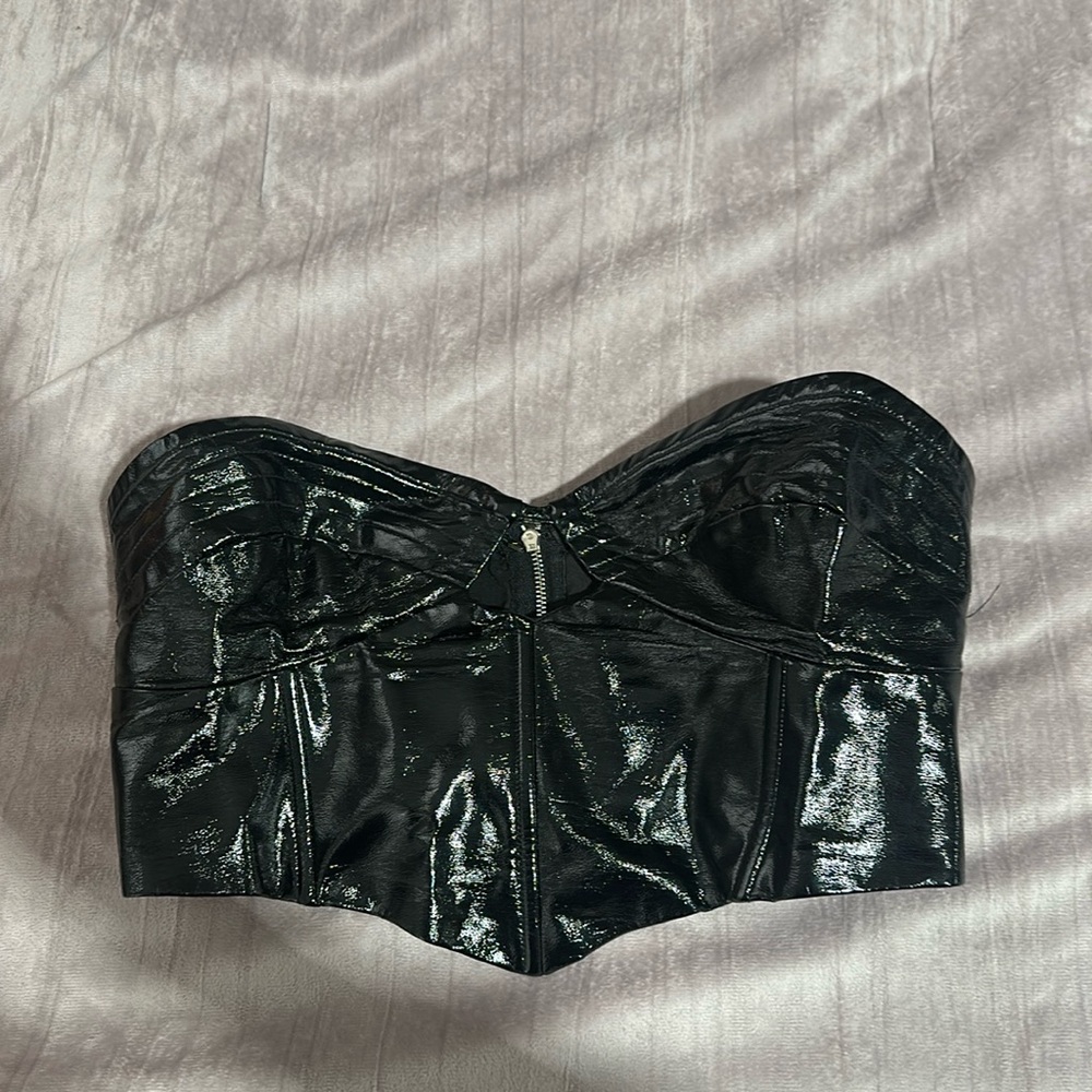Tiger Mist faux patent leathere bustier corset top. Size Small